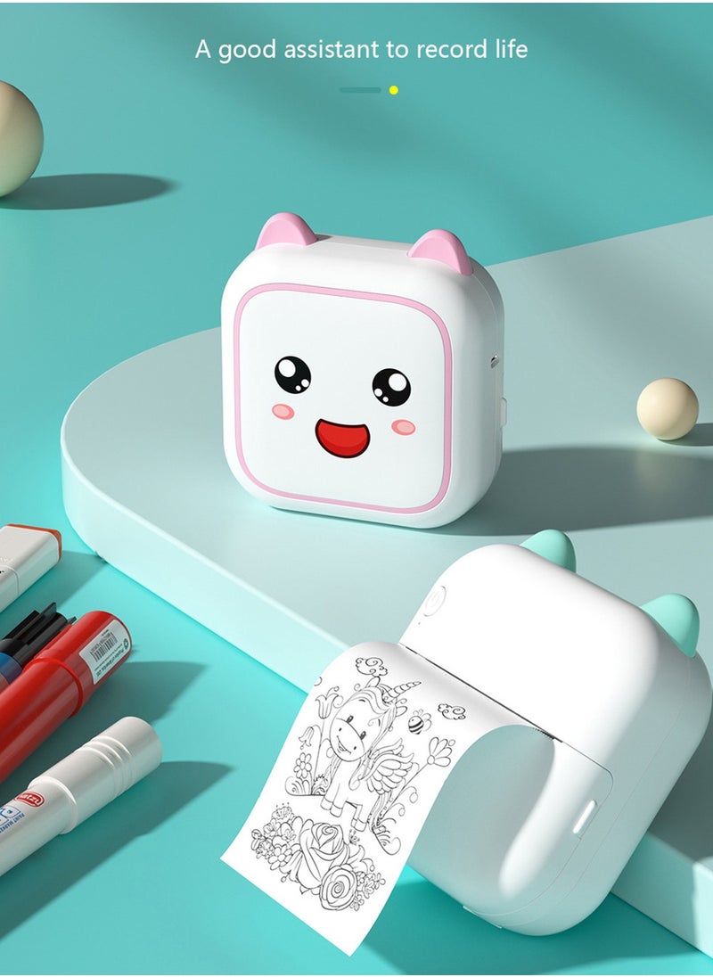 Thermal Mini Printer,Bluetooth Printer for Phone, Wireless Label Printer with Tape，Compatible with iOS&Android，printer+5 stickers+5 regular paper+3 colored paper+6 colored pens+1 sticker