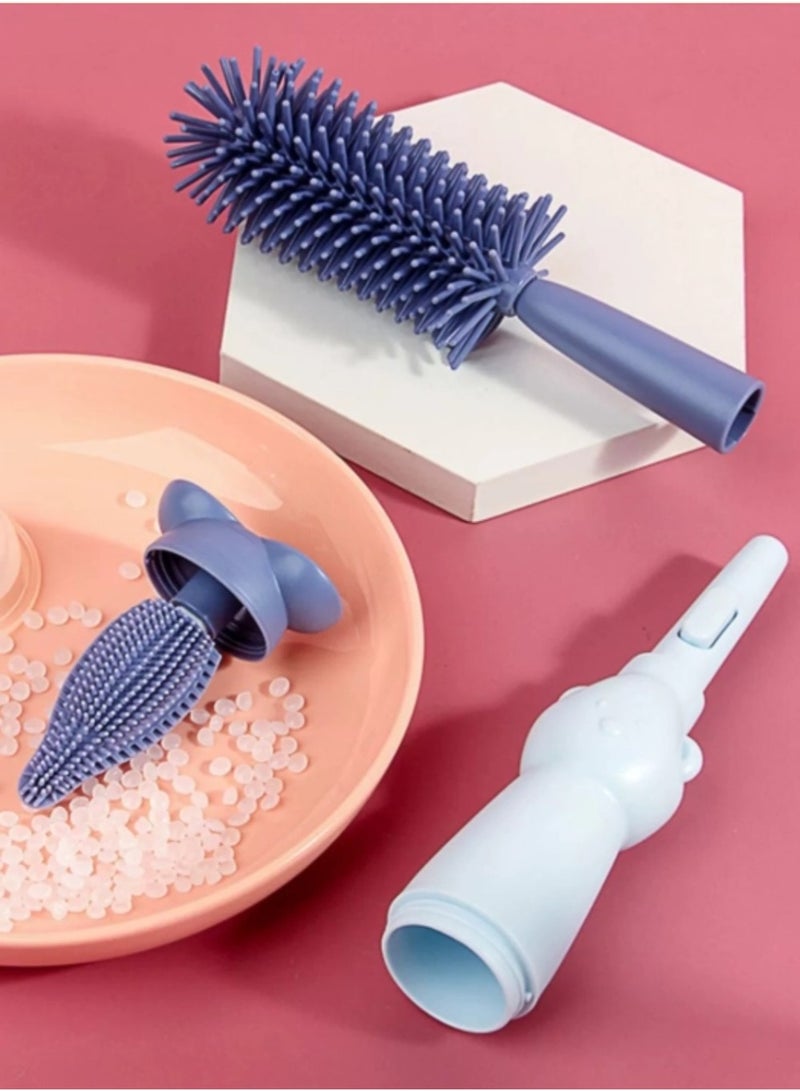3-in-1 Multifunctional Bottle Brush and Nipple Brush Set, Cup Brush, Portable Bottle Cleaning Set, Equipped with a Removable Straw Brush for Bottles, Can Clean Water Bottles, Baby Bottles, Thermos Bottles, etc. Silicone Cleaning Head - Image 4
