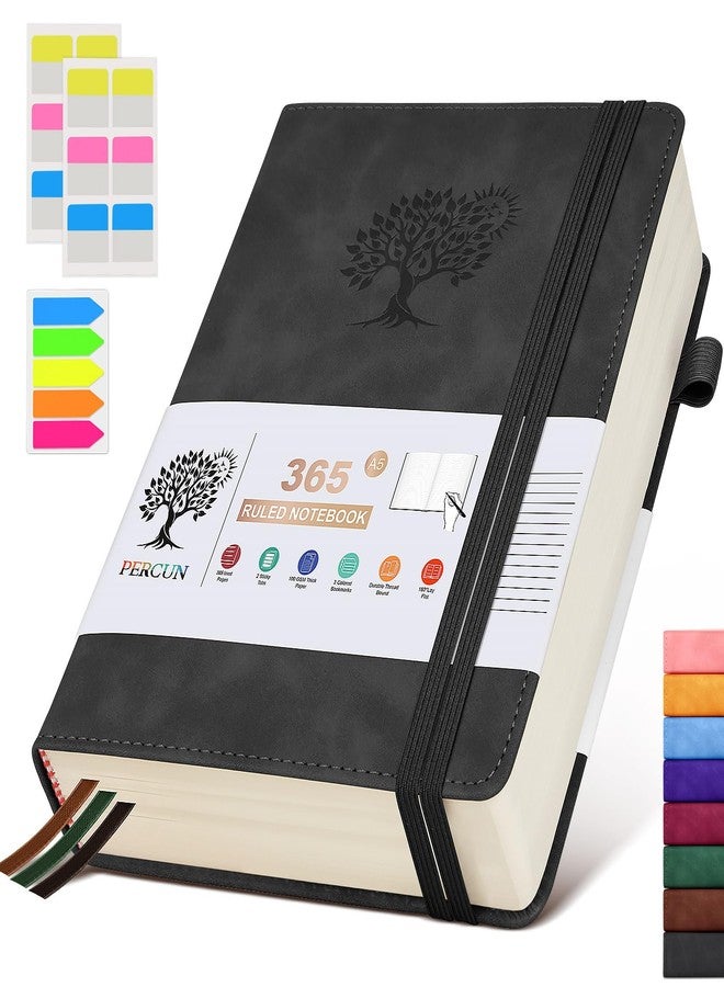 PERCUN A5 Lined Journal Notebook - 365 Page Leather Journals for Writing Women & Men，Hardcover Notebook with 100Gsm Thick Pages，Daily Diary for Travel, Work，School，Note Taking，College Ruled (5.9" x 8.5") - Image 1