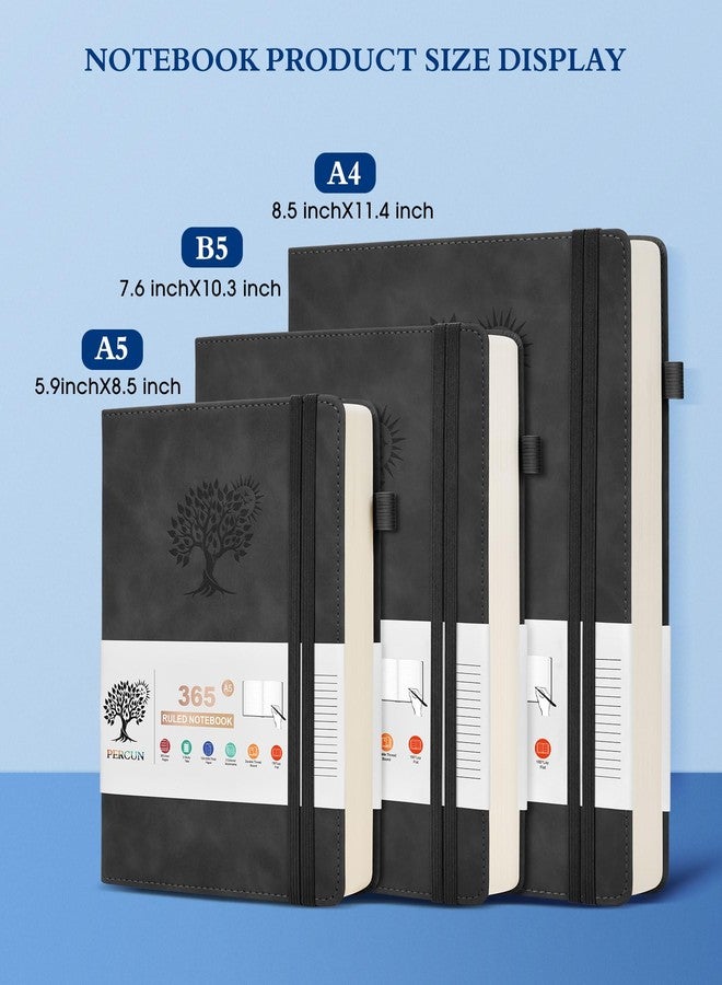 PERCUN A5 Lined Journal Notebook - 365 Page Leather Journals for Writing Women & Men，Hardcover Notebook with 100Gsm Thick Pages，Daily Diary for Travel, Work，School，Note Taking，College Ruled (5.9" x 8.5") - Image 2