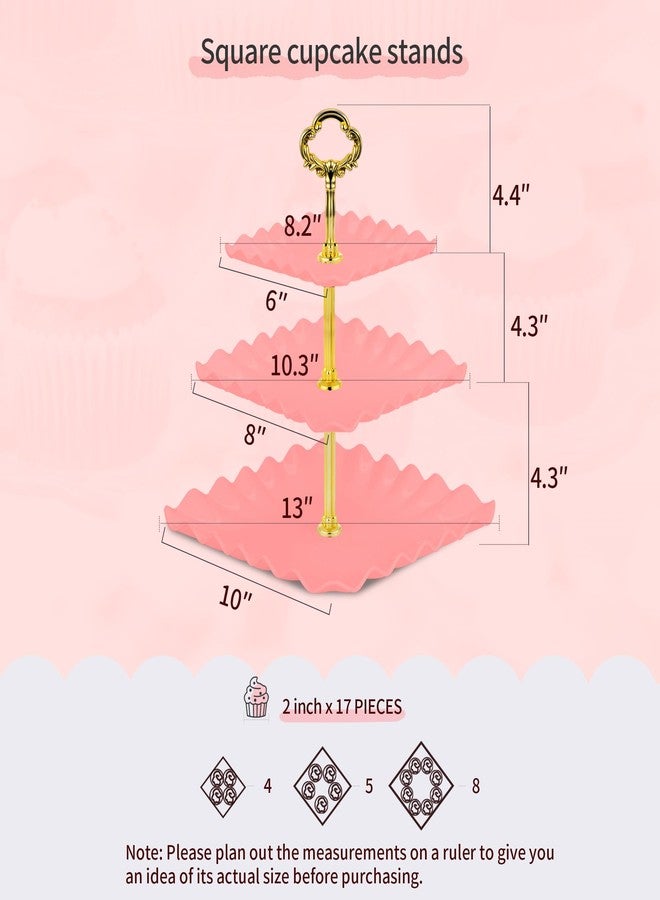 NWK 5 Piece Cupcake Stand Set with 2 x Large 3-Tier Cupcake Stands, 3 x Appetizer Trays, for Wedding Birthday Baby Shower Tea Party Decorations Pink - Image 3