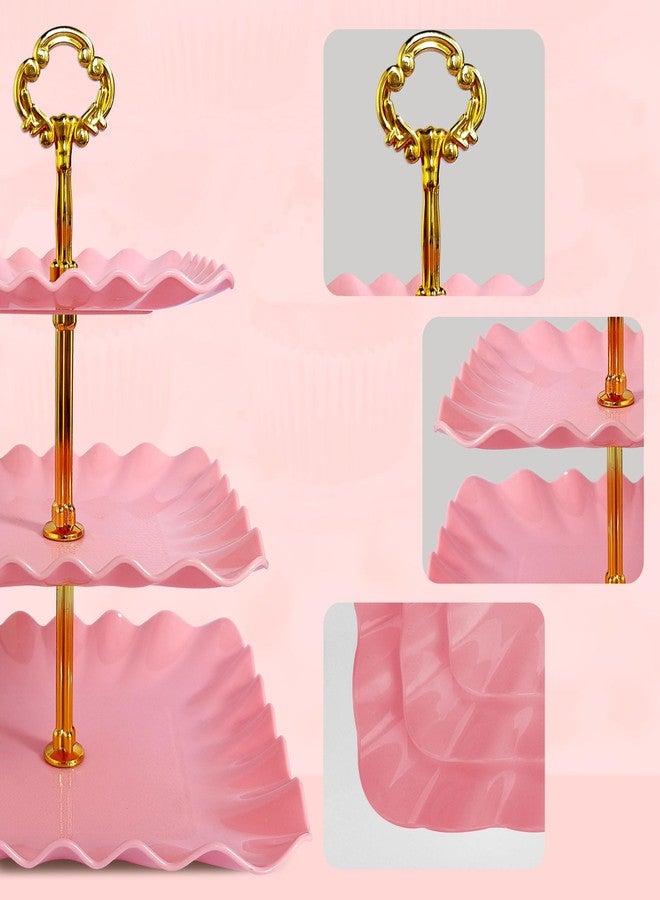 NWK 5 Piece Cupcake Stand Set with 2 x Large 3-Tier Cupcake Stands, 3 x Appetizer Trays, for Wedding Birthday Baby Shower Tea Party Decorations Pink - Image 5
