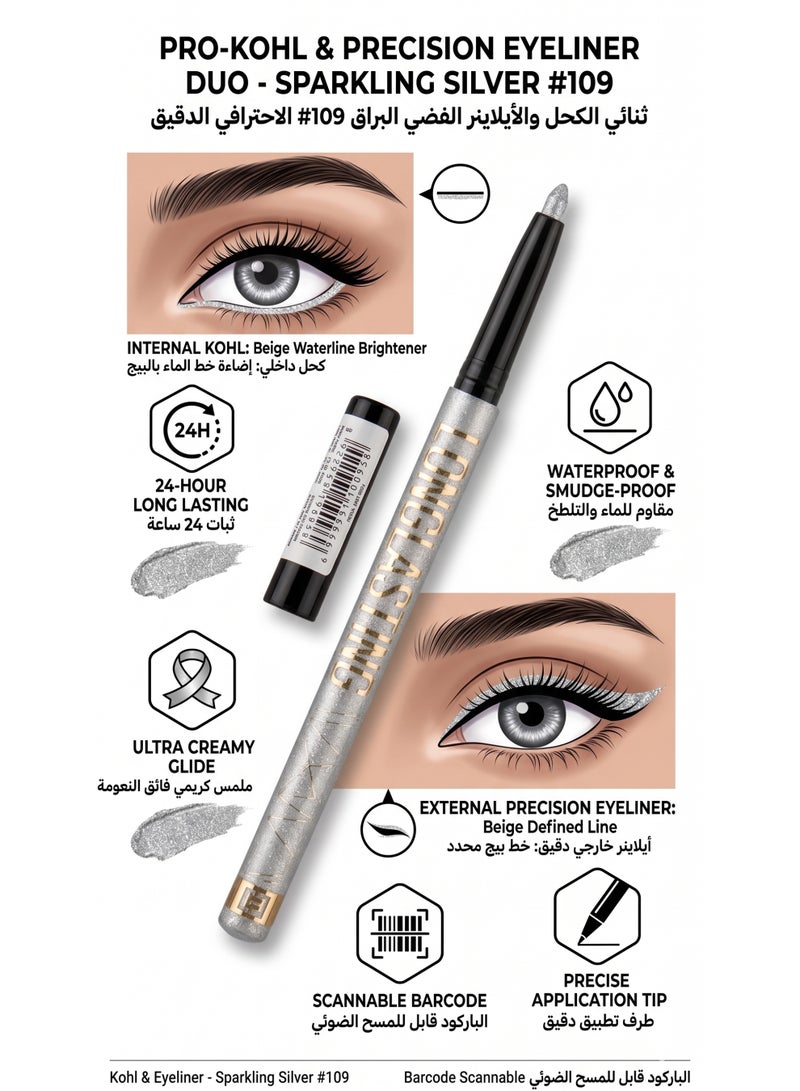Professional Longlasting Eye Pencil - Shade 109 Metallic Silver - 2-in-1 Kohl & Highlighter - Waterproof - Image 3