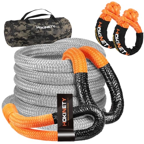HOKINETY Kinetic Recovery Tow Rope: 1-1/8" x 20ft 48000LBS Snatch Strap with Soft Shackles Heavy Duty Offroad Towing Straps Kit for Trucks SUV UTV ATV Tractor Car Jeep - Gray - Image 1