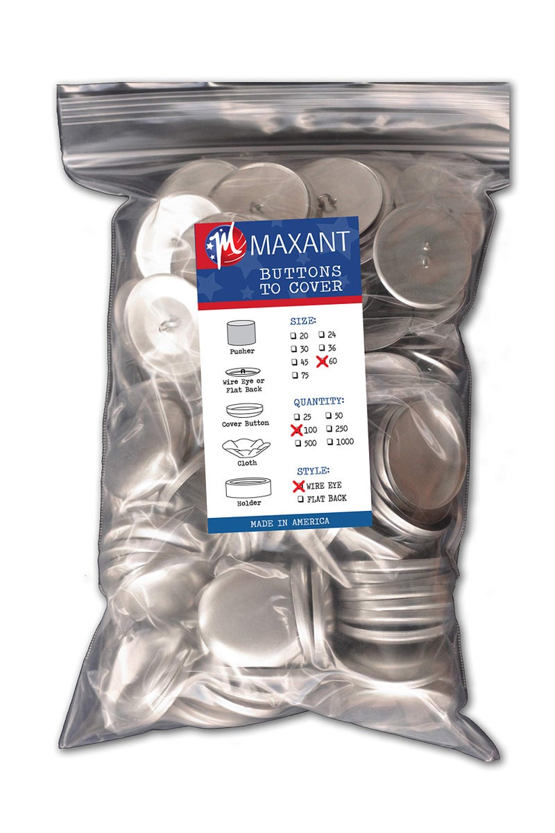 M MAXANT 100 Cover Buttons by Maxant - Made in The USA - #60 (1 1/2") with Wire-Eye Backs, Ideal for Sewing. NO Tool. - Image 1