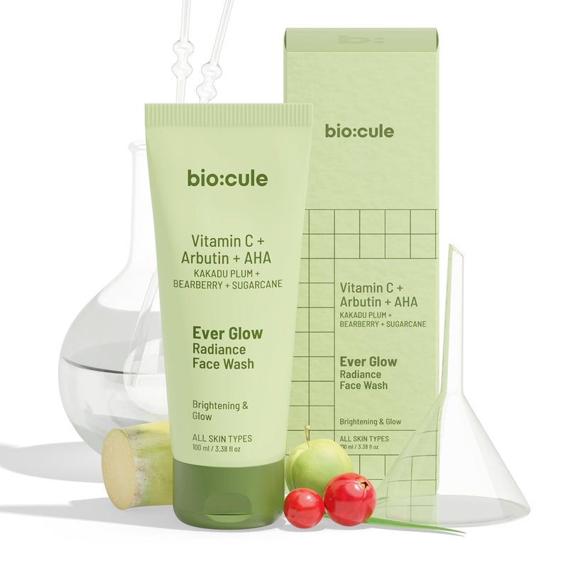 biocule Ever Glow Radiance Face Wash for Glowing Even Skin Tone with Vitamin C from KaKadu Plum Arbutin from Bearberry Glycolic Acid from Sugarcane Glow Face Wash for All Skin Types 100ml - Image 1