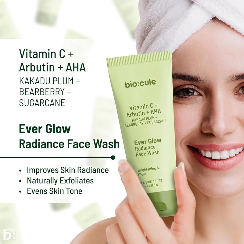 biocule Ever Glow Radiance Face Wash for Glowing Even Skin Tone with Vitamin C from KaKadu Plum Arbutin from Bearberry Glycolic Acid from Sugarcane Glow Face Wash for All Skin Types 100ml - Image 2