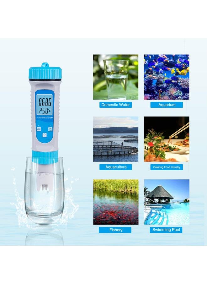 Thoraya - Water Quality Tester Professional High Accuracy 6 in 1 PH EC TDS SALT S.G TEMP Pen Type Digital Water Tester - Image 1