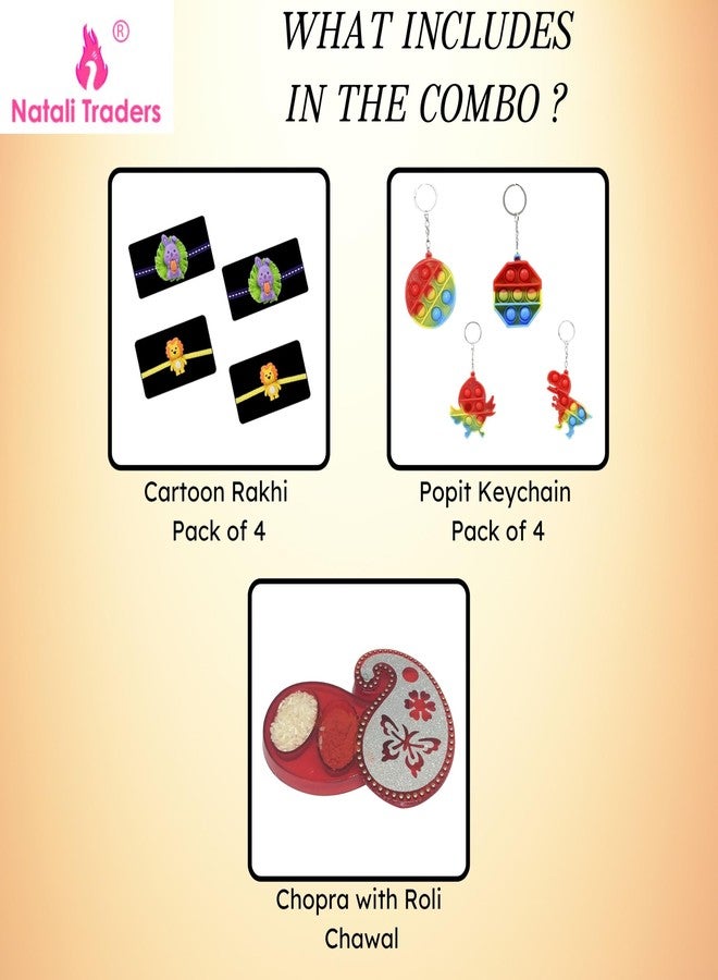 Natali Traders Rakhi for Brother Kids Pack of 4 with Gift Popet Pop Toys - 4 Cartoon Character Rakhi for Bhaiya and 4 Popet Pop KeyChain for Boys- Girls - Kids-Younger Brother - Image 2