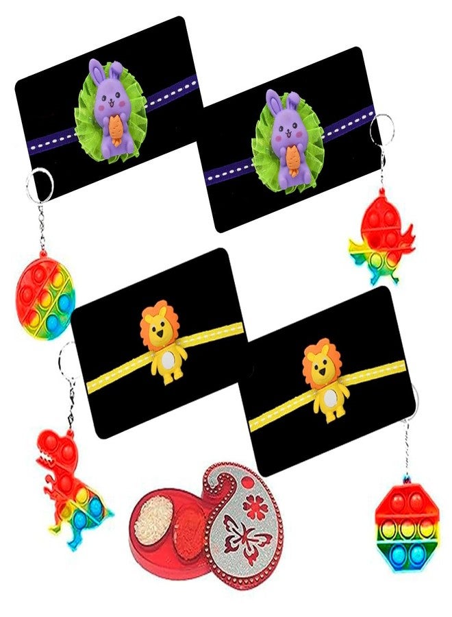 Natali Traders Rakhi for Brother Kids Pack of 4 with Gift Popet Pop Toys - 4 Cartoon Character Rakhi for Bhaiya and 4 Popet Pop KeyChain for Boys- Girls - Kids-Younger Brother - Image 1