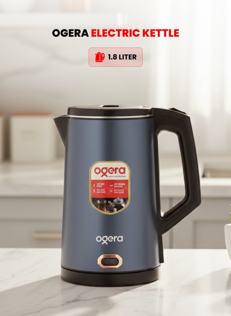 أوجيرا غلاية كهربائية بسعة 1.8 لتر وقوة 1500 واط: تسخين سريع، جسم داخلي من الفولاذ المقاوم للصدأ مع إيقاف تلقائي وحماية من الغليان الجاف، للاستخدام المنزلي والمكتبي. - Image 1