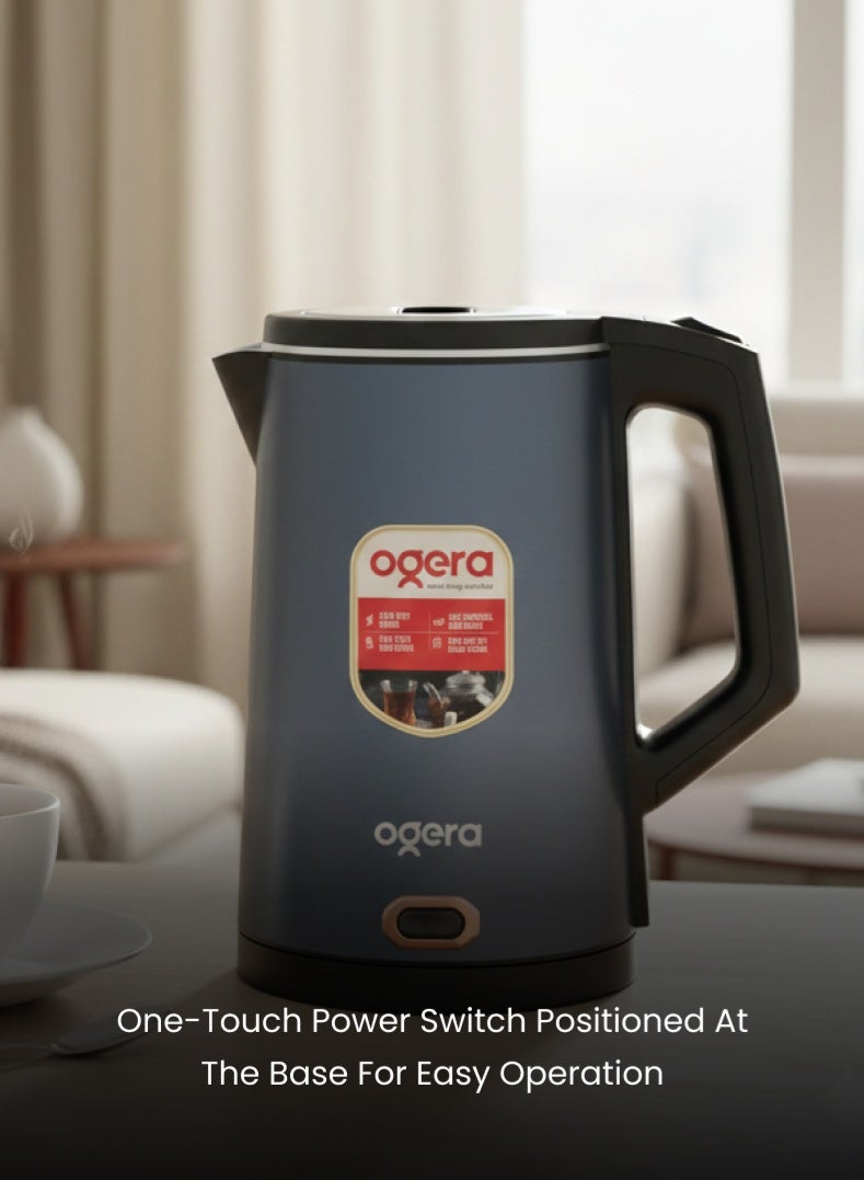 أوجيرا غلاية كهربائية بسعة 1.8 لتر وقوة 1500 واط: تسخين سريع، جسم داخلي من الفولاذ المقاوم للصدأ مع إيقاف تلقائي وحماية من الغليان الجاف، للاستخدام المنزلي والمكتبي. - Image 3