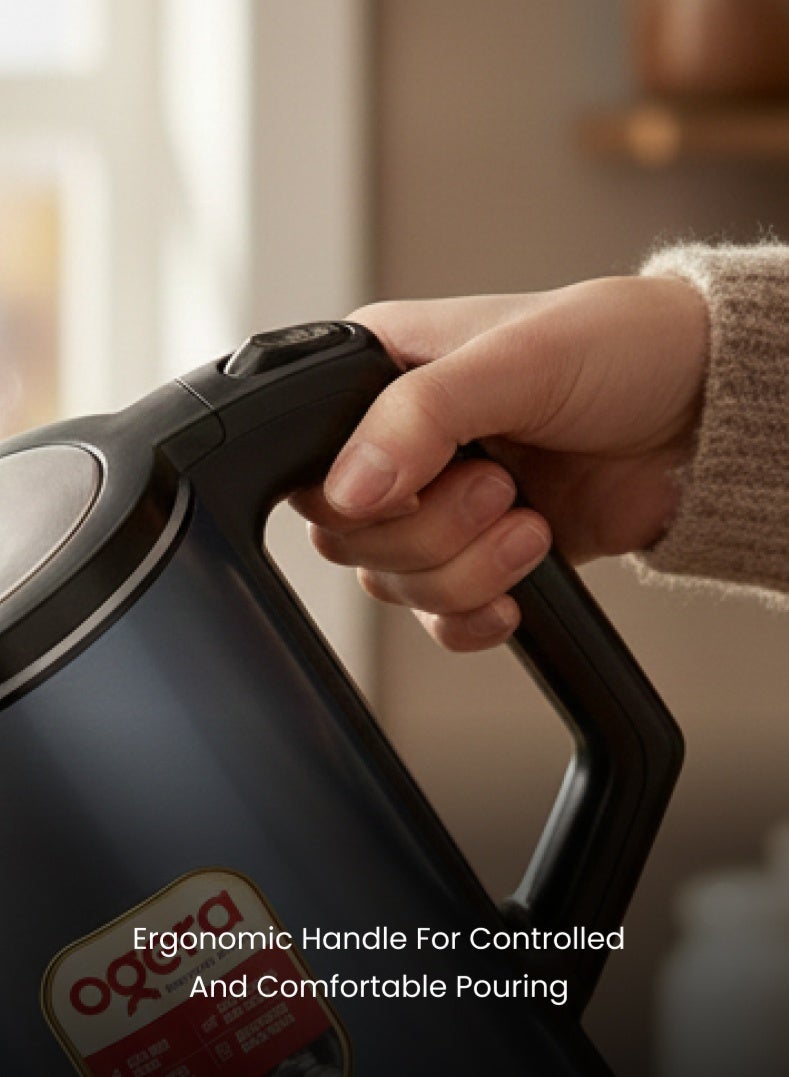 أوجيرا غلاية كهربائية بسعة 1.8 لتر وقوة 1500 واط: تسخين سريع، جسم داخلي من الفولاذ المقاوم للصدأ مع إيقاف تلقائي وحماية من الغليان الجاف، للاستخدام المنزلي والمكتبي. - Image 5