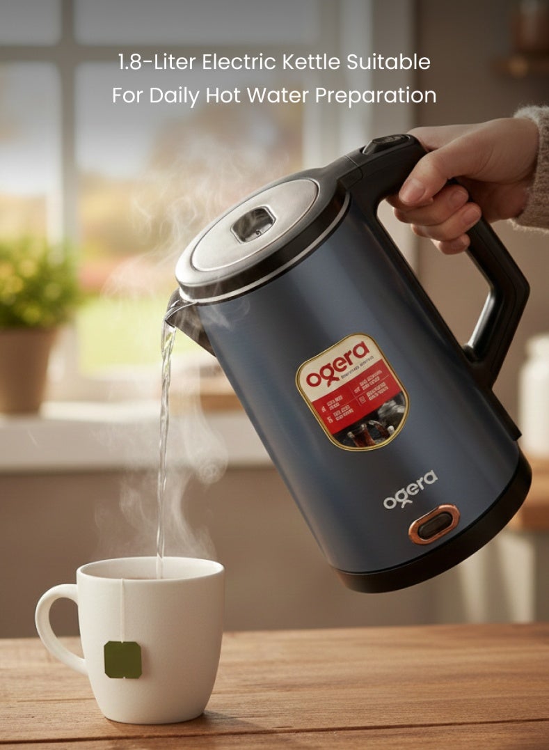 أوجيرا غلاية كهربائية بسعة 1.8 لتر وقوة 1500 واط: تسخين سريع، جسم داخلي من الفولاذ المقاوم للصدأ مع إيقاف تلقائي وحماية من الغليان الجاف، للاستخدام المنزلي والمكتبي. - Image 2