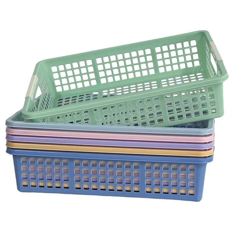 RAUVOLFIA 6 Pack Plastic Turn in Paper Trays for Classroom, Colorful Storage Bin Basket Organizers for School Supplies, Classroom Organization and Storage Tray Holds 4A Paper (Mixed Color) - Image 1