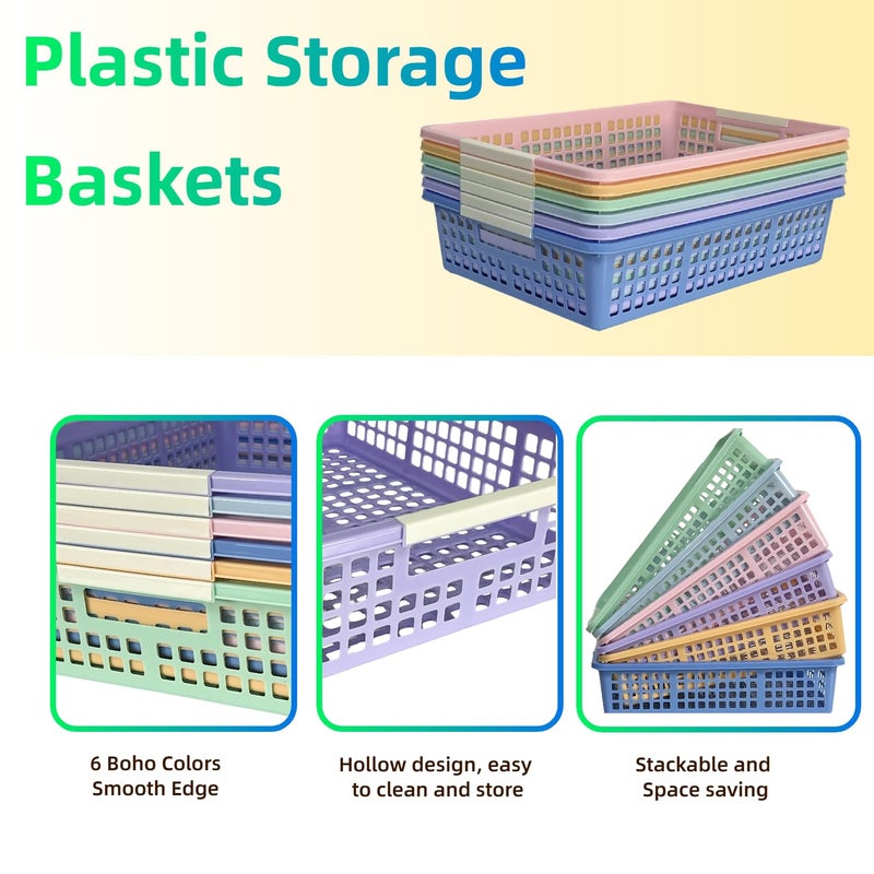 RAUVOLFIA 6 Pack Plastic Turn in Paper Trays for Classroom, Colorful Storage Bin Basket Organizers for School Supplies, Classroom Organization and Storage Tray Holds 4A Paper (Mixed Color) - Image 4