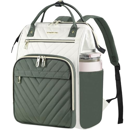 VANKEAN 17 Inch Laptop Backpack for Women Fashion Computer Work Bag, Large Capacity Waterproof Backpack, College Daypack Business Travel, Beige-Army green - Image 1