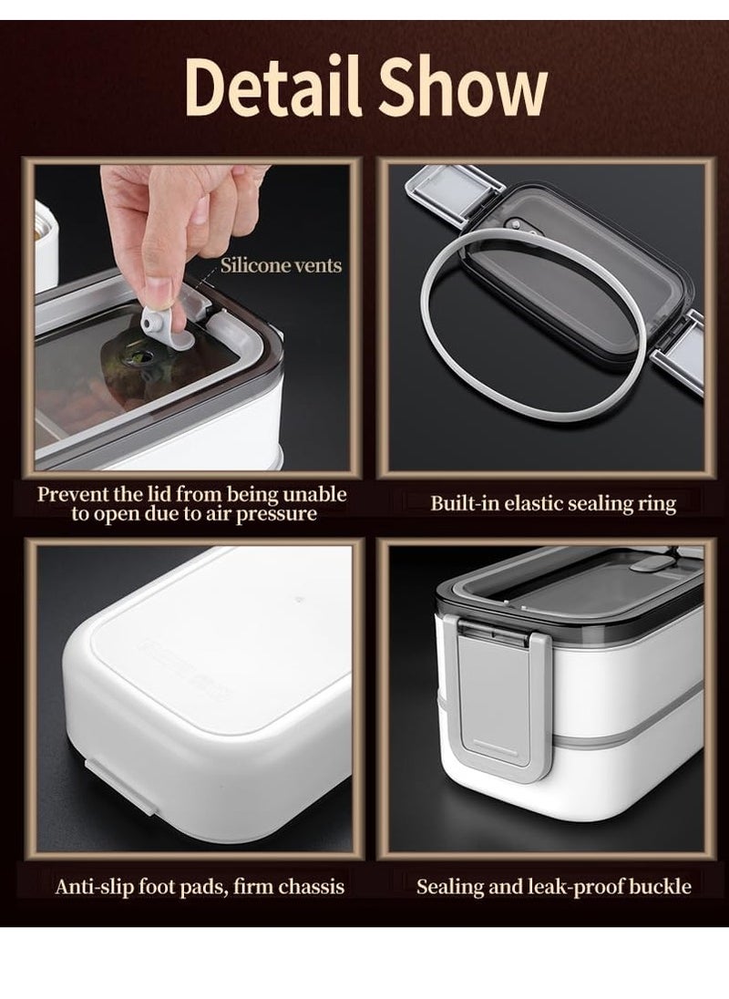 Generic Bento Box 1400ml 2-Tier Large Plastic Lunch Box with Compartments & Cutlery Set Large Lunch Container with Stainless Steel Food Picks for Adults Kids​  - Image 3