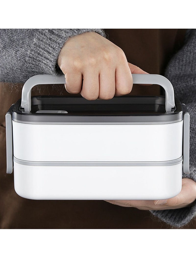 Generic Bento Box 1400ml 2-Tier Large Plastic Lunch Box with Compartments & Cutlery Set Large Lunch Container with Stainless Steel Food Picks for Adults Kids​  - Image 4