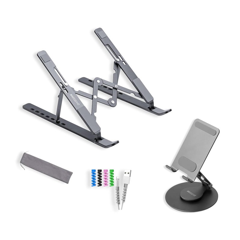 ProEdition Laptop Stand MVPmini Mobile Stand Combo Adjustable Foldable Ergonomic Stands for Laptop Tablet Phone Ideal for Desk Office and Travel Mettalic Grey