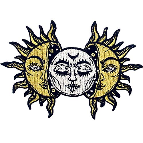 Rocking Planet Sun and Moon Patch Embroidered Biker Applique Iron On Sew On Emblem - Image 1