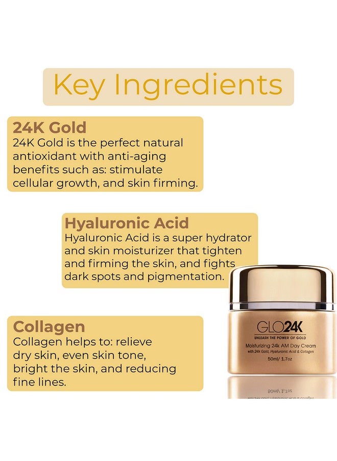 GLO24K UNLEASH THE POWER OF GOLD GLO24K Moisturizing Day Cream with 24k Gold, Hyaluronic Acid, Collagen, and Vitamins. For Optimal Hydration.  - Image 3
