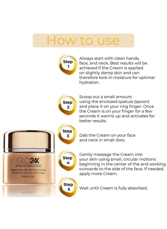 GLO24K UNLEASH THE POWER OF GOLD GLO24K Moisturizing Day Cream with 24k Gold, Hyaluronic Acid, Collagen, and Vitamins. For Optimal Hydration.  - Image 4