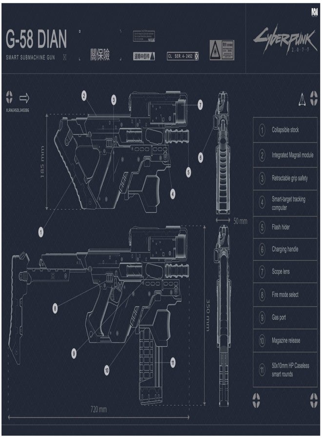 Midnight Works Cyberpunk 2077 Militech G-58 Dian Blueprint Poster 18 x 12 inch 300 GSM - Image 1