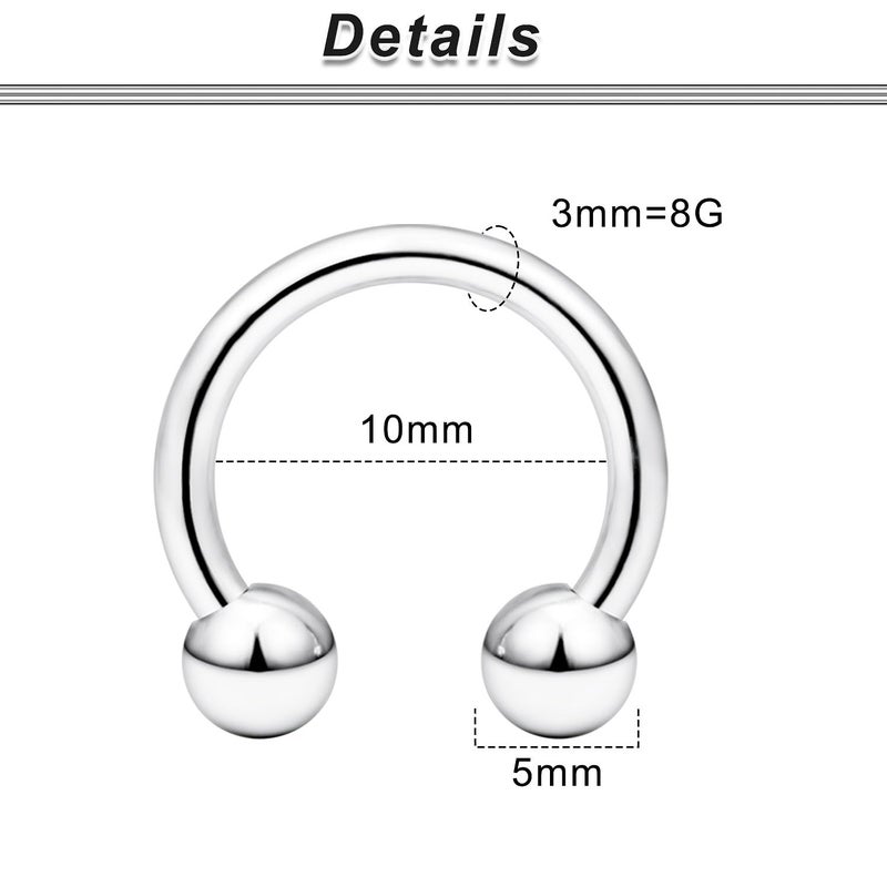 Ocptiy 8G Septum Ring Jewelry Ear Gauges Earrring Weight Stretching kit 8 Gauge Big Large Septum Nose Ring Hoop Silver Stainless Surgical Steel Septum Pincher Taper Piercing Jewerly Women Men 10mm - Image 2