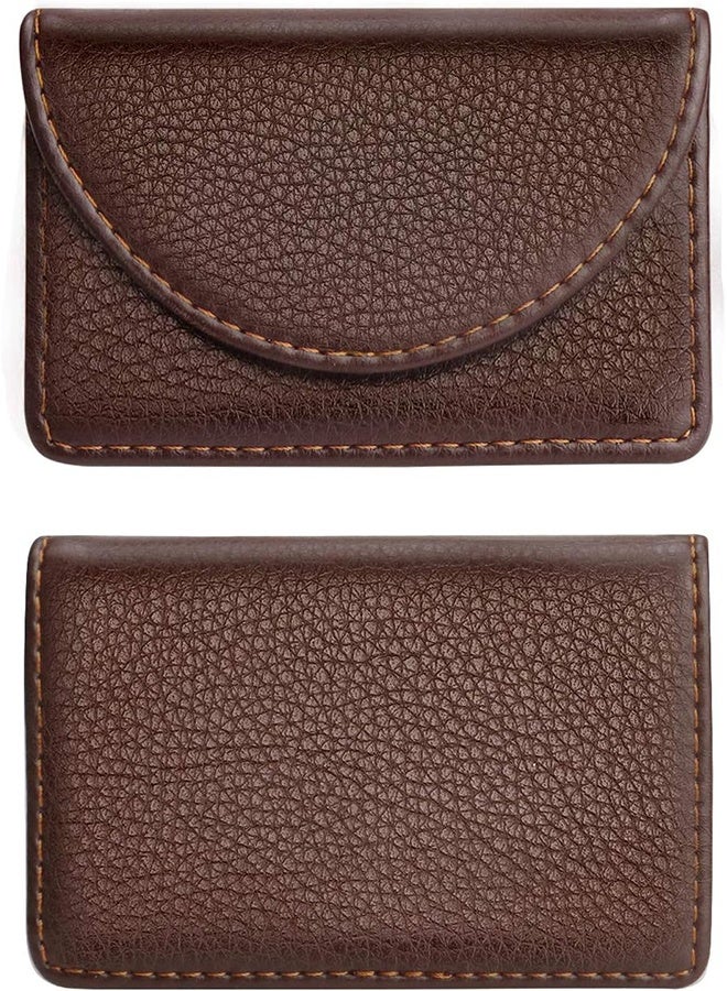 Cofee Leather Business Card Holder Case for Men or Women Pocket Business Card Wallet Name Card Case Holder with Magnetic Shut, Holds 25 Business Cards, Coffee - Image 3