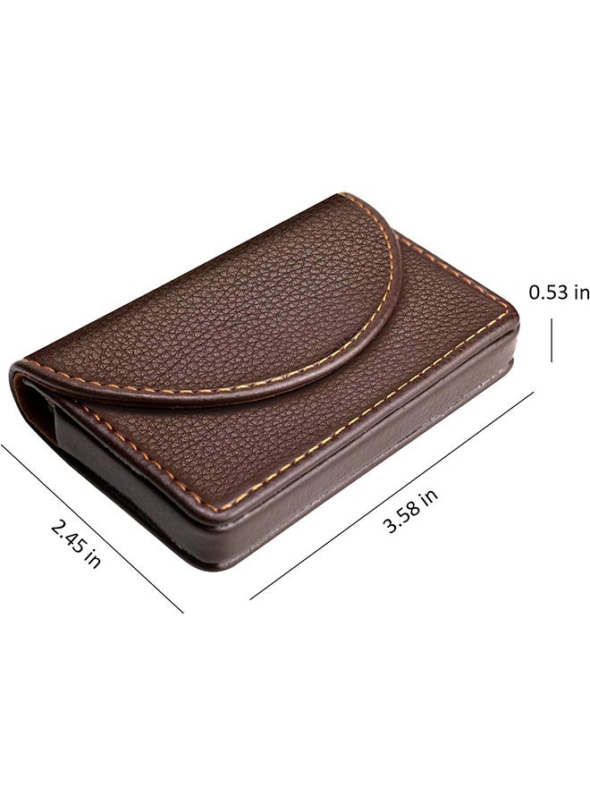Cofee Leather Business Card Holder Case for Men or Women Pocket Business Card Wallet Name Card Case Holder with Magnetic Shut, Holds 25 Business Cards, Coffee - Image 2
