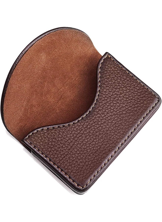 Cofee Leather Business Card Holder Case for Men or Women Pocket Business Card Wallet Name Card Case Holder with Magnetic Shut, Holds 25 Business Cards, Coffee - Image 4