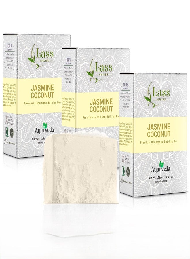 Lass Natural Jasmine And Coconut Handmade Bathing Bar Premium & Pure, Refreshing Aroma, Ideal For Skin Cleansing, Glowing And Nourishing- (125gm x 3)