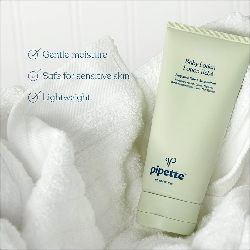 Pipette Baby Lotion, Fragrance Free, Hydration & Natural Moisture of Baby's Delicate Skin, Made with Ceramides and Renewable Plant-Derived Squalane, 5.7 fl oz - Image 2