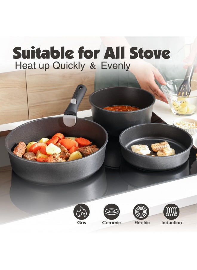 Sensarte SENSARTE 24 Piece Pots and Pans Set, Nonstick Detachable Handle Cookware, Induction Kitchen Cookware Set with Removable Handle, Healthy Non Stick RV Cookware, DishwasherOven Safe, PFOA Free (Black)  - Image 4