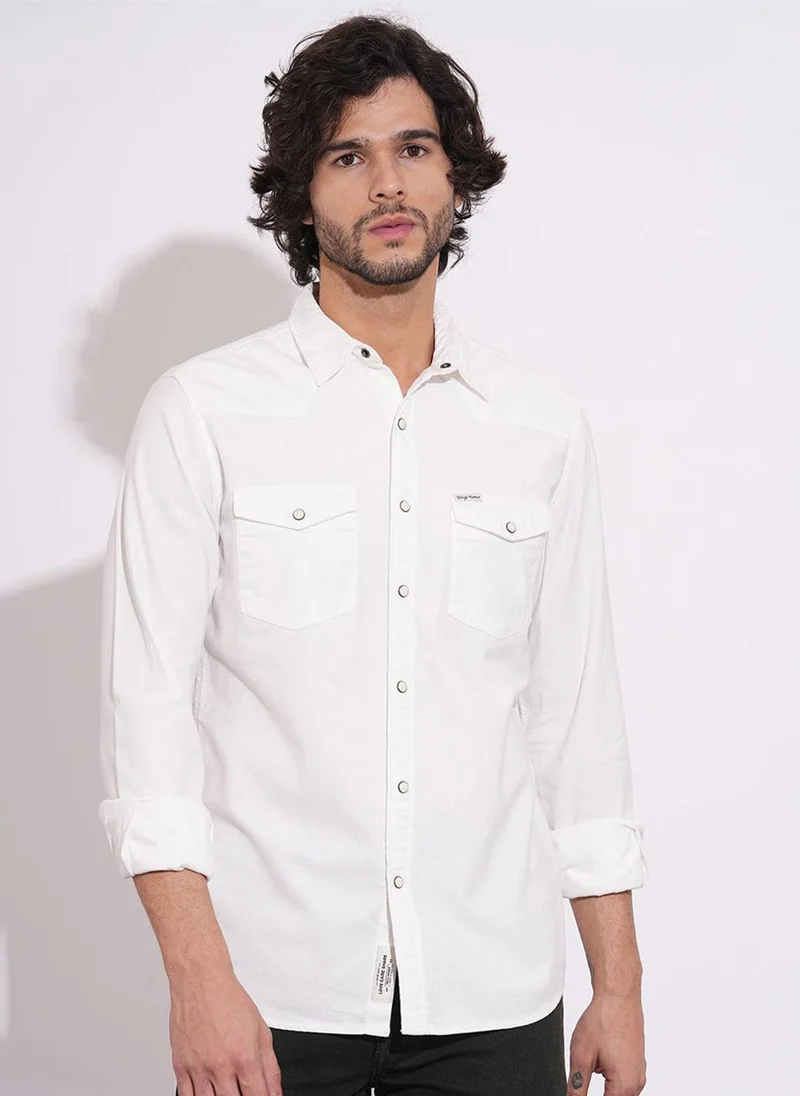بيينغ هيومان Slim Fit Pure Cotton Spread Collar Long Sleeves Casual Shirt