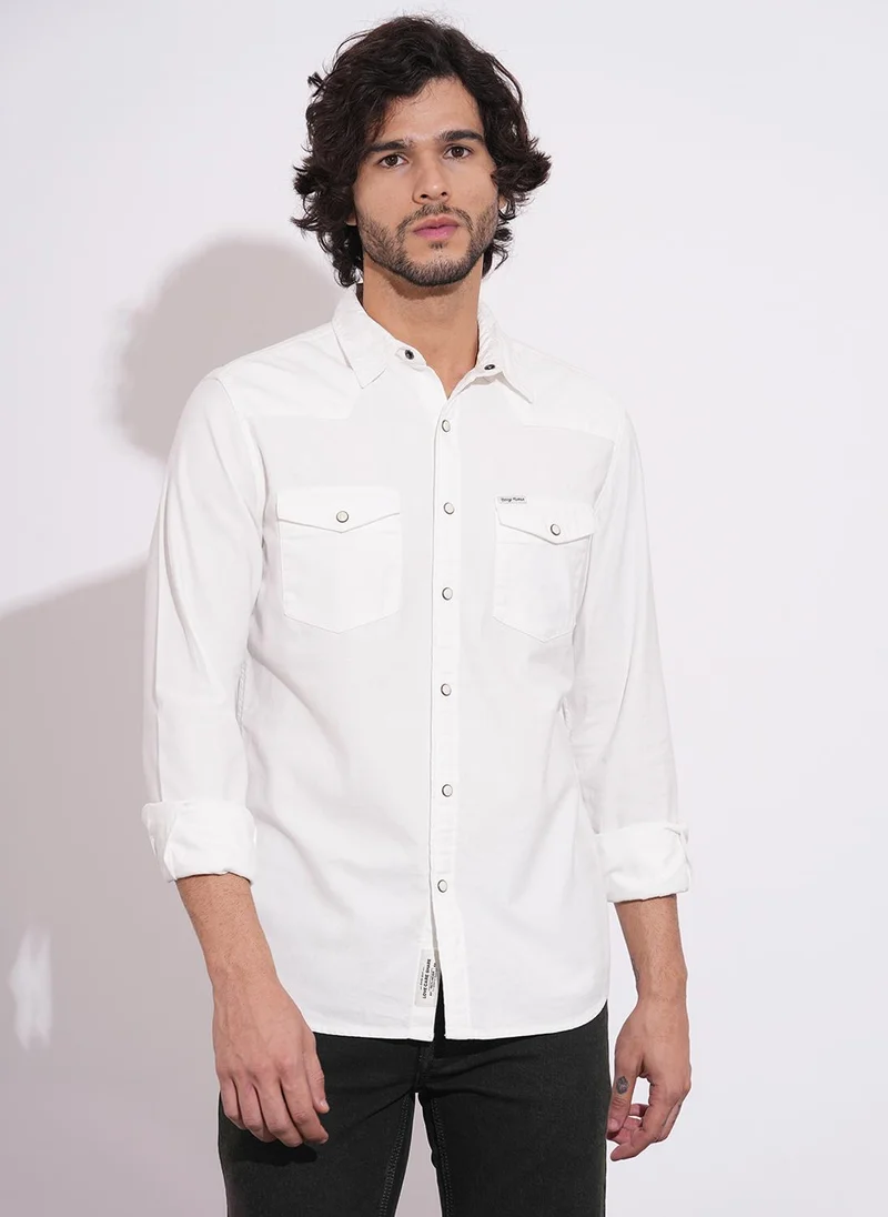 بيينغ هيومان Slim Fit Pure Cotton Spread Collar Long Sleeves Casual Shirt