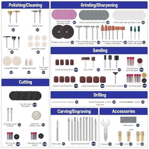 HARDELL Rotary Tool Accessories, Fits Dremel Rotary Tools, 508PCS Power Rotary Tool Bits with 1/8"(3.2mm) Diameter Shanks, Universal Fitment for Sanding, Drilling, Polishing, Carving, Polishing - Image 2