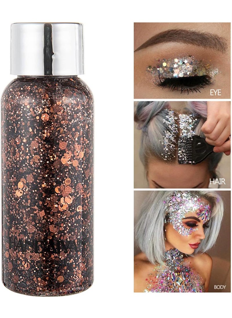 Theshiry - Mermaid Sequins Body Glitter Gel, Make Up Long Lasting Glitter for Body Face Hair Eyeshadow, Music Festival Party Carnival Long Lasting Face Glitter, No Glue Needed and Easy to Remove. (Bronze) - Image 1