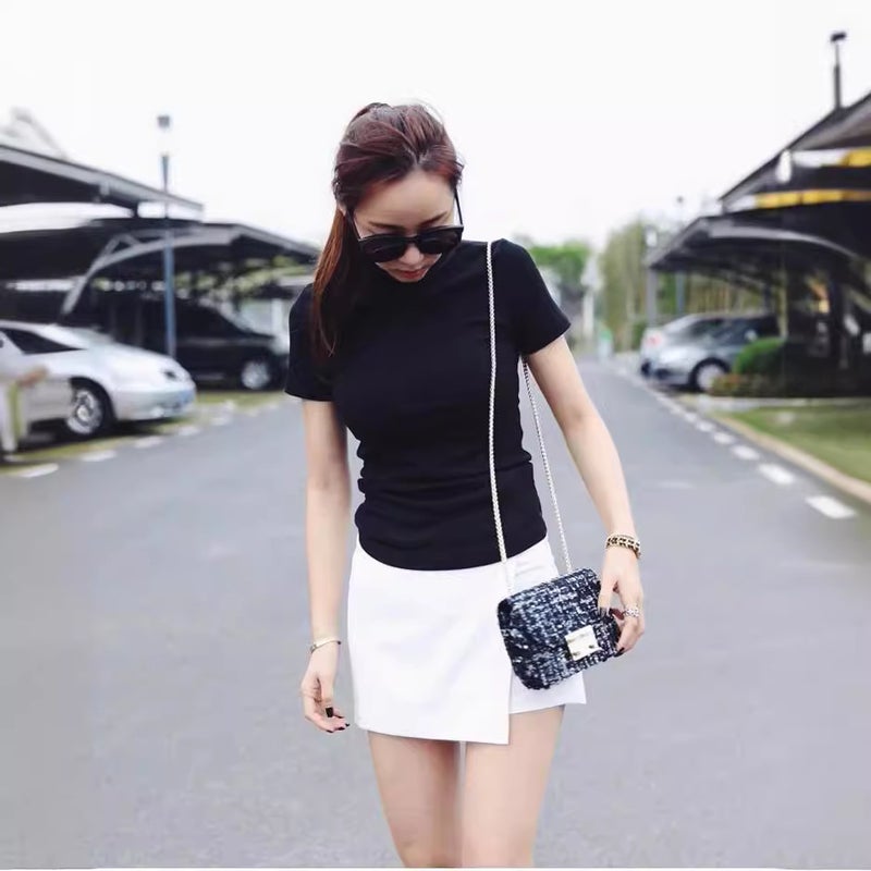 2023 Summer Korean T-Shirt Women'S Slim Half Turtle Collar Short Sleeve Casual Bottoming Shirt Women'S Solid Color - Image 4
