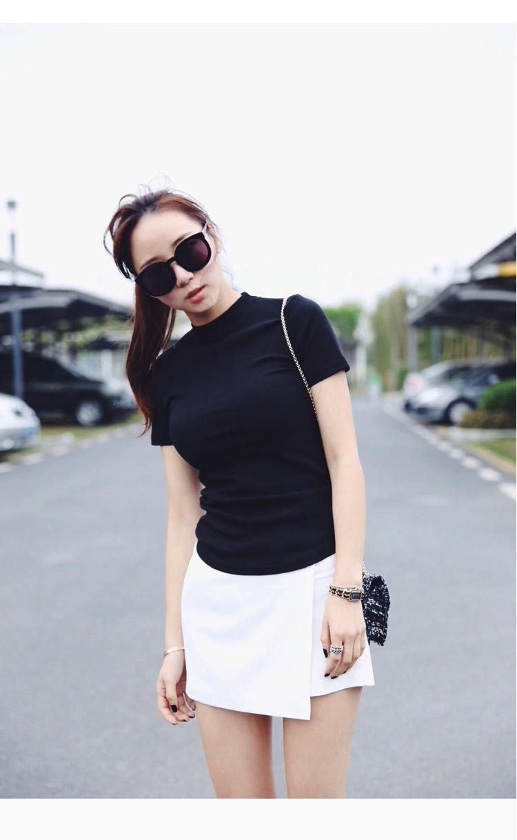2023 Summer Korean T-Shirt Women'S Slim Half Turtle Collar Short Sleeve Casual Bottoming Shirt Women'S Solid Color - Image 1