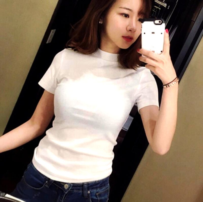 2023 Summer Korean T-Shirt Women'S Slim Half Turtle Collar Short Sleeve Casual Bottoming Shirt Women'S Solid Color - Image 5