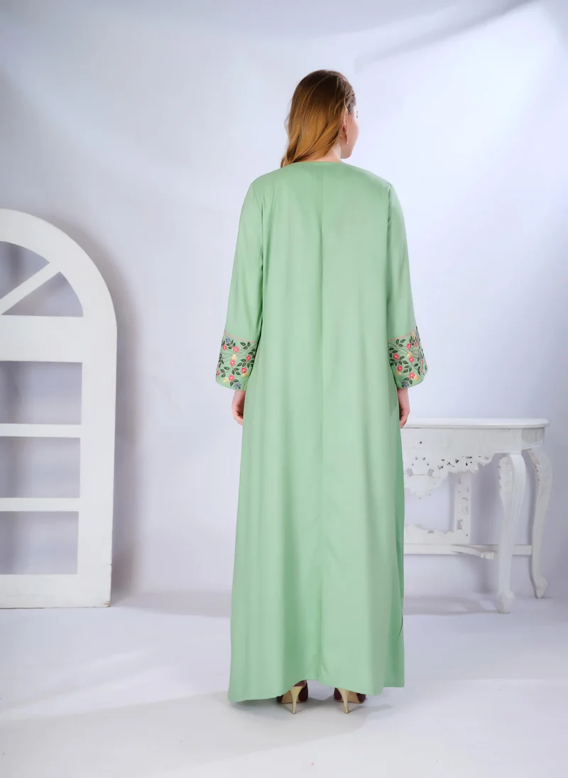 Artemea Women's Green Premium Rayon Slub Ankle length Jalabiya Dress