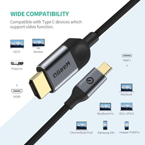 QGeeM USB C to HDMI Cable Adapter 6FT 4K, USB Type C to HDMI Thunderbolt 3/4 Compatible for iPhone 16, Galaxy, MacBook Pro/air, IPad pro, Surface,Dell XPS, HP, Thinkpad, Pixelbook, and More - Image 2