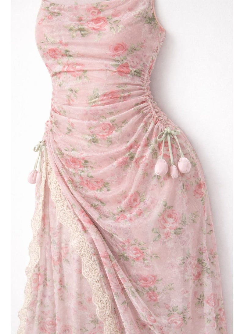 VELVIA Chiffon lingerie with a rose print and lace trim - Image 2
