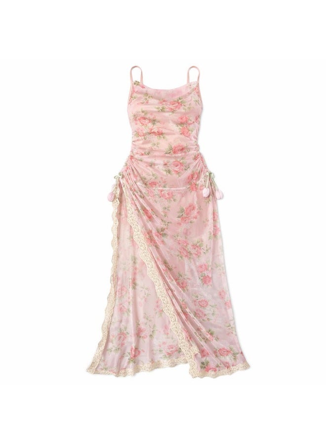VELVIA Chiffon lingerie with a rose print and lace trim - Image 1