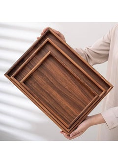 Happy Home Bamboo Serving Trays 3 Sizes Wooden Platters for Working, Storing, Kitchen, Living Room, Bathroom, Outdoors-Brown  - Image 2