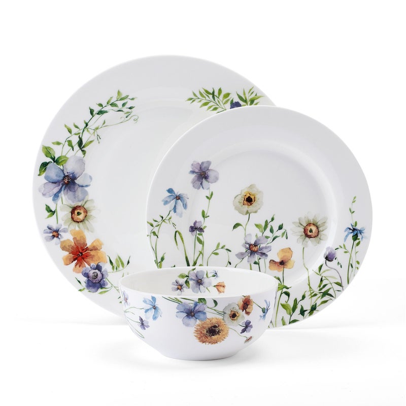 Mikasa Audrina Water Color Flowers Bone China Lightweight Chip Resistant 12 Piece Dinnerware Set, Service for 4, White - Image 2