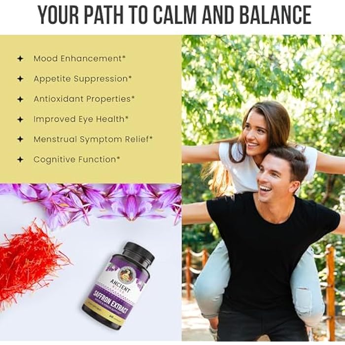 Ancient Bliss Saffron Extract Capsules Mood & Eye Support Supplement, Saffron Extract Appetite Suppressant Weight Management for Women & Men (60 Capsules) - Image 3