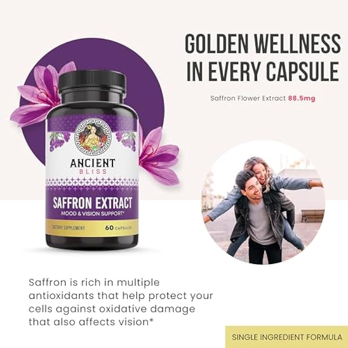 Ancient Bliss Saffron Extract Capsules Mood & Eye Support Supplement, Saffron Extract Appetite Suppressant Weight Management for Women & Men (60 Capsules) - Image 2